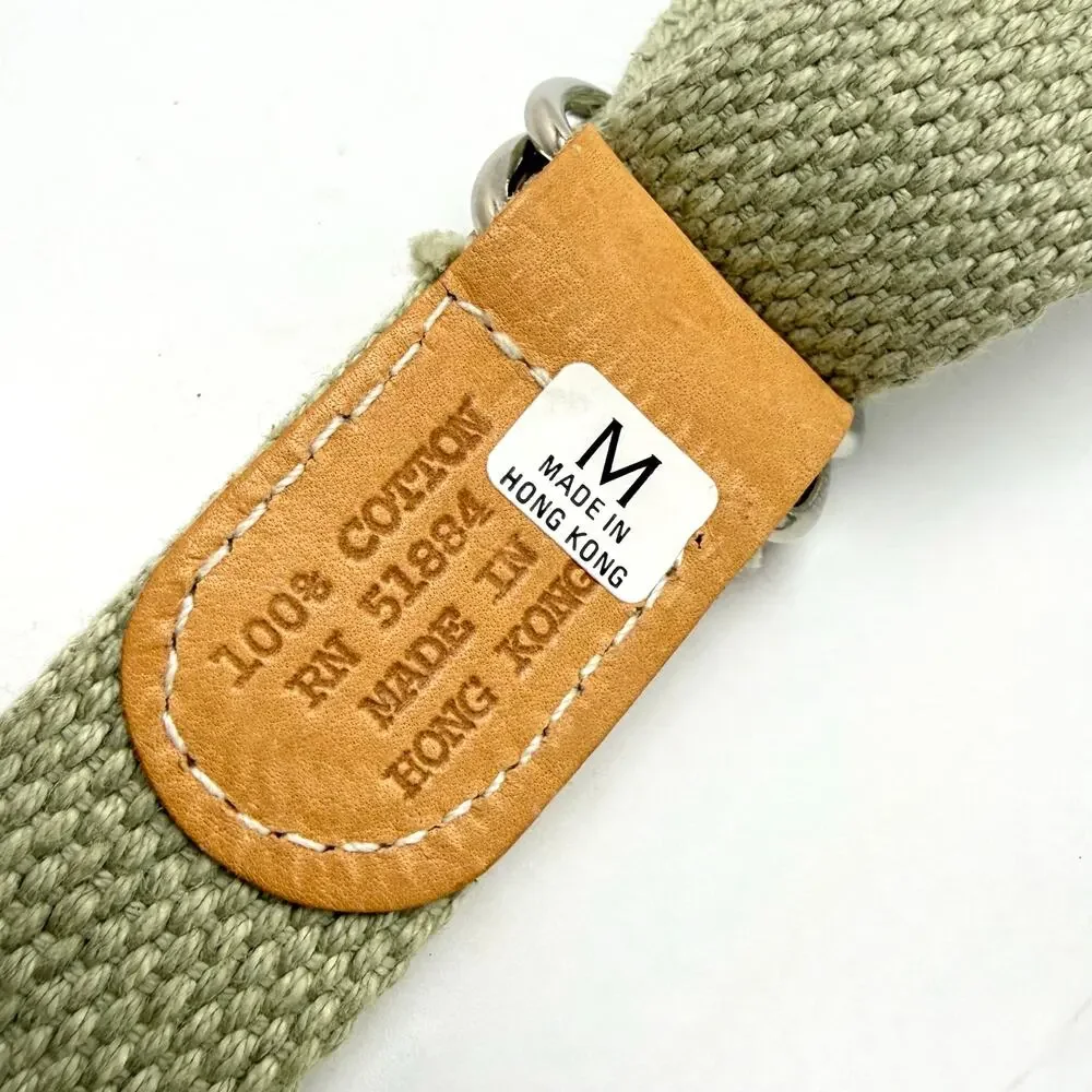 Vintage 1990s Patagonia Belt M 24-29 Pale Green Cotton Web Leather Tabs D Ring